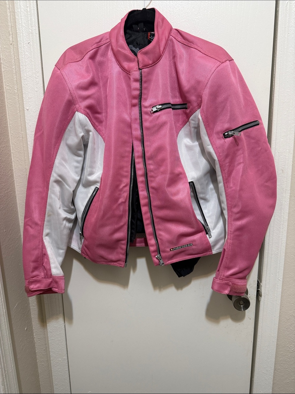 LG Pink and White Women's Motorcycle-Style Jacket